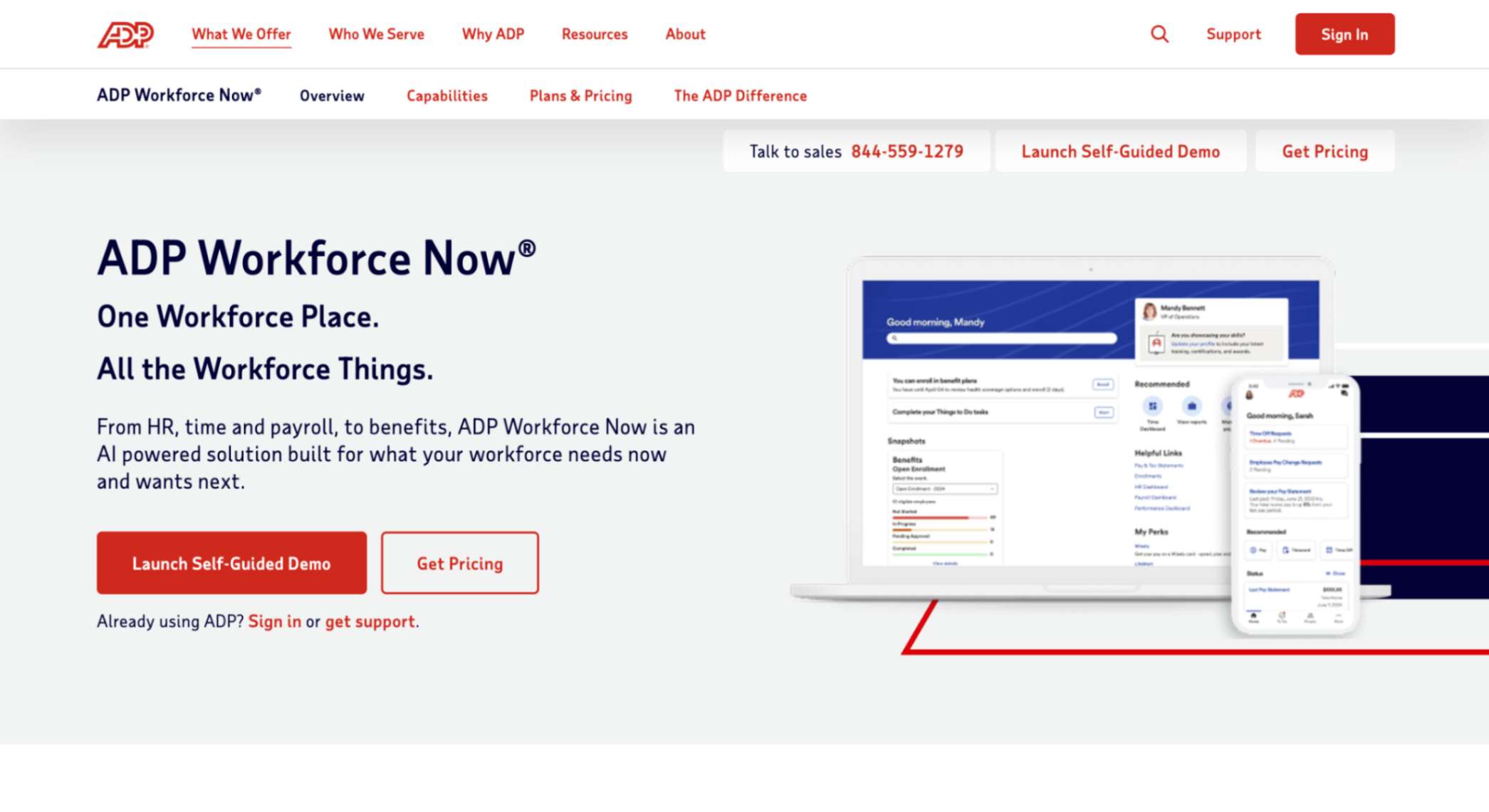 Employee record management software ADP Workforce homepage screenshot