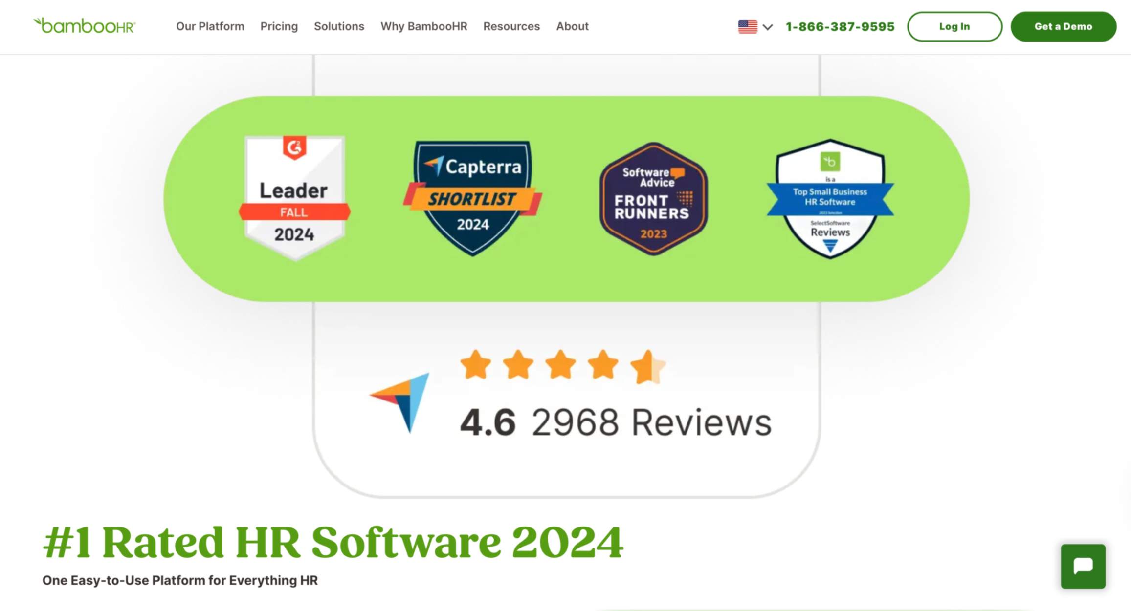 BambooHR, HR automation software, homepage screenshot