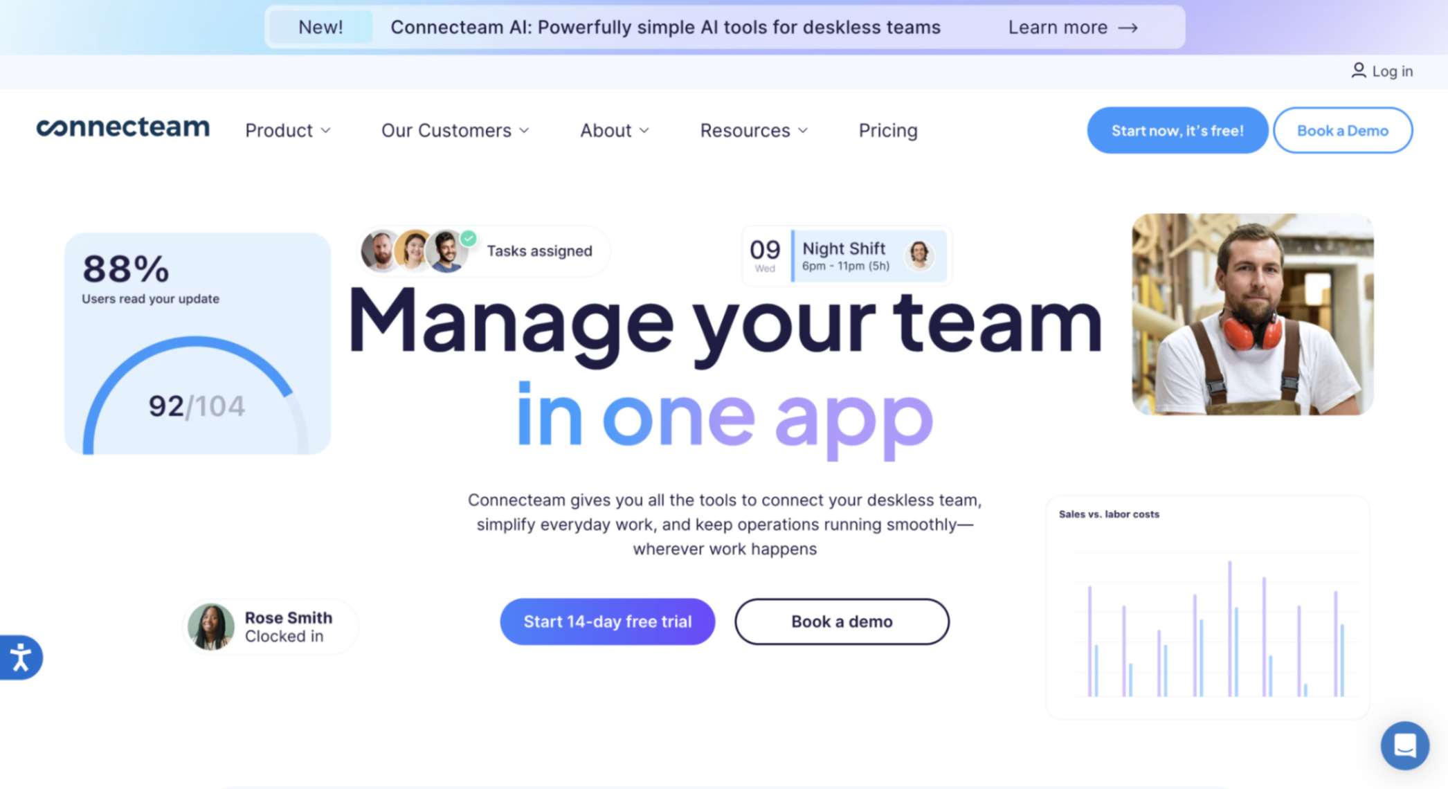 Employee record management software Connecteam homepage screenshot