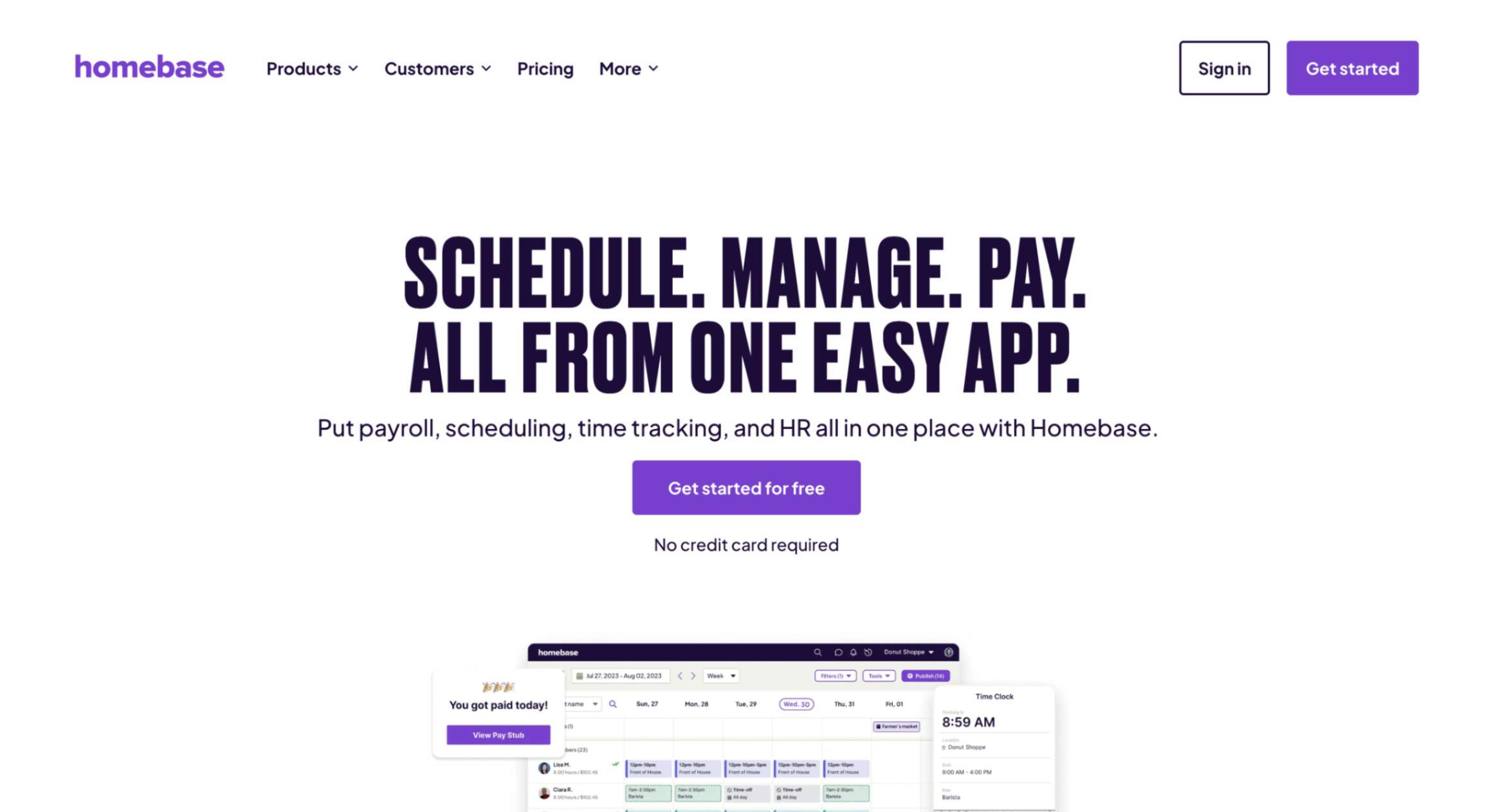 Employee record management software Homebase homepage screenshot