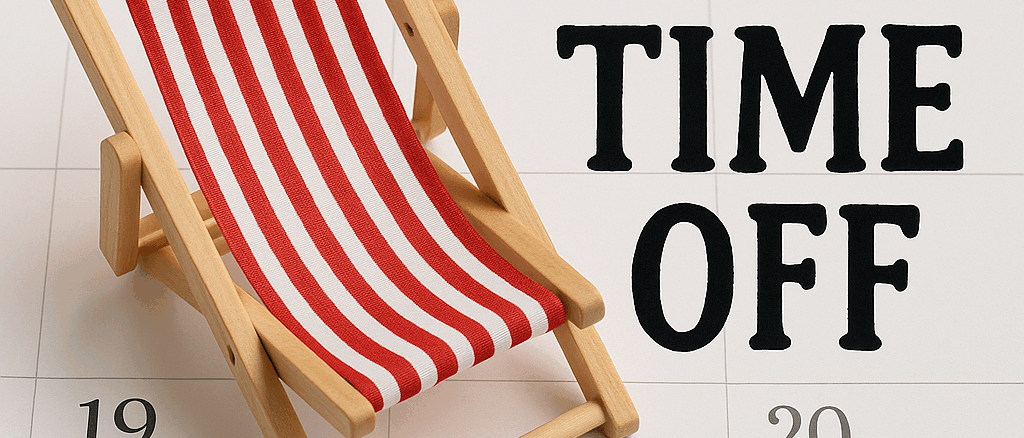 Miniature red-and-white deck chair on calendar symbolizing PTO tracking software and vacation planning
