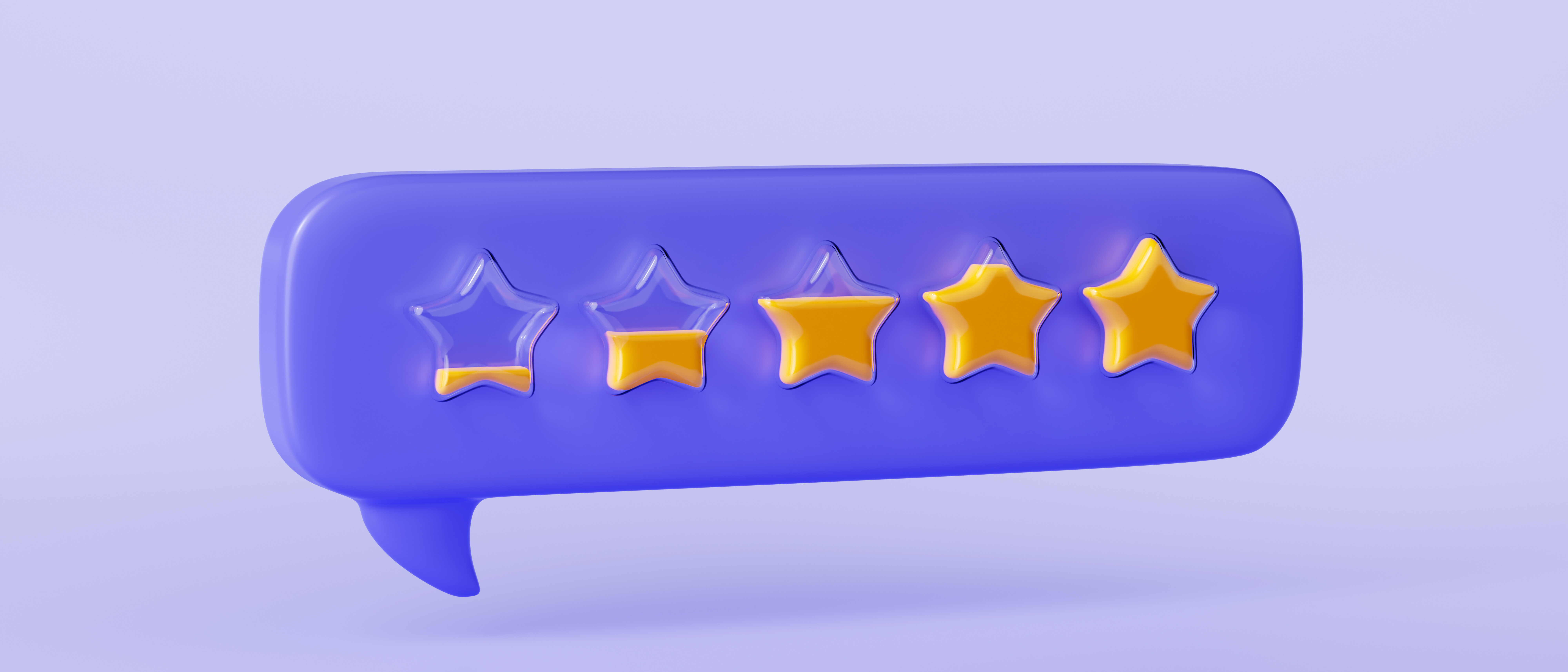 3D speech bubble with four out of five stars representing a Justworks review rating