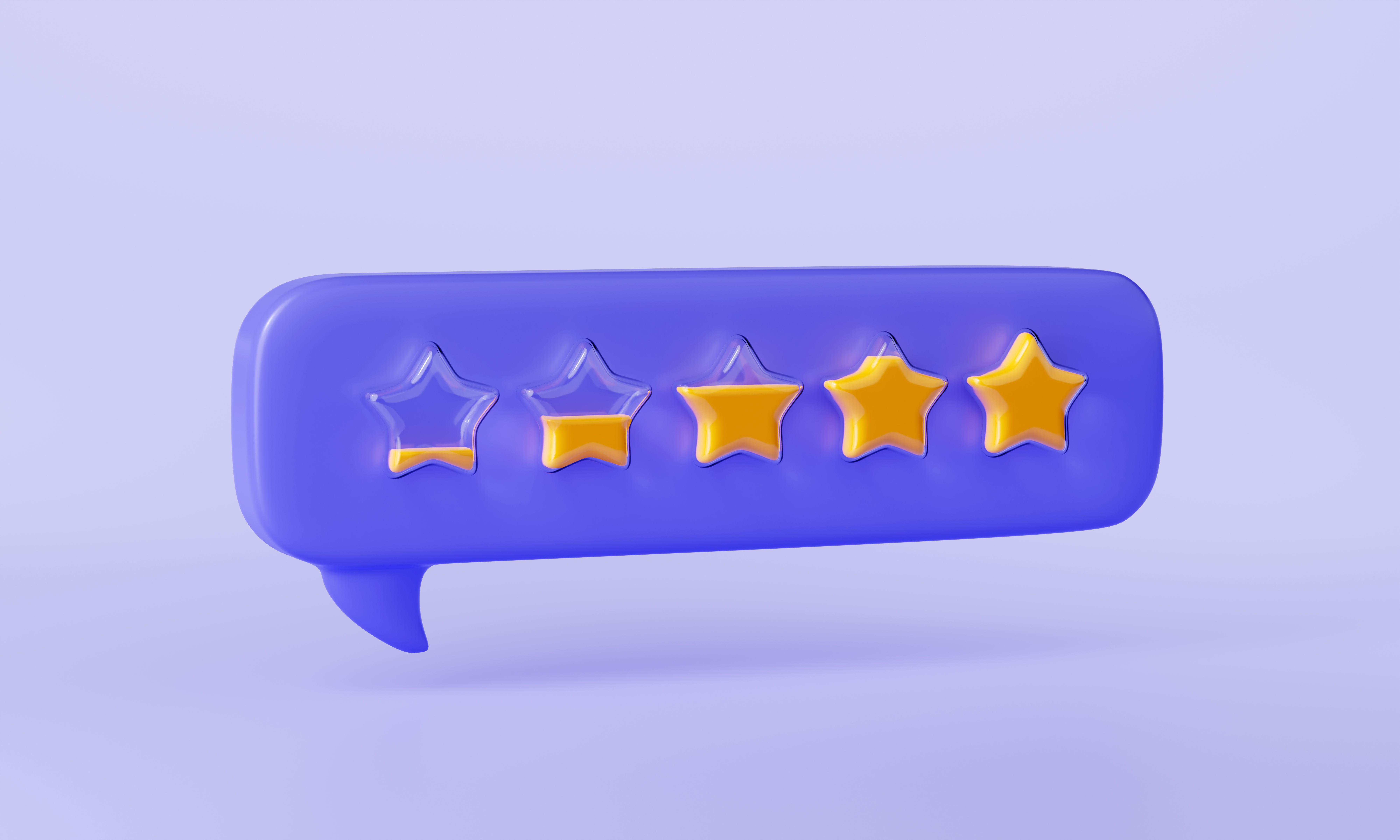3D speech bubble with four out of five stars representing a Justworks review rating