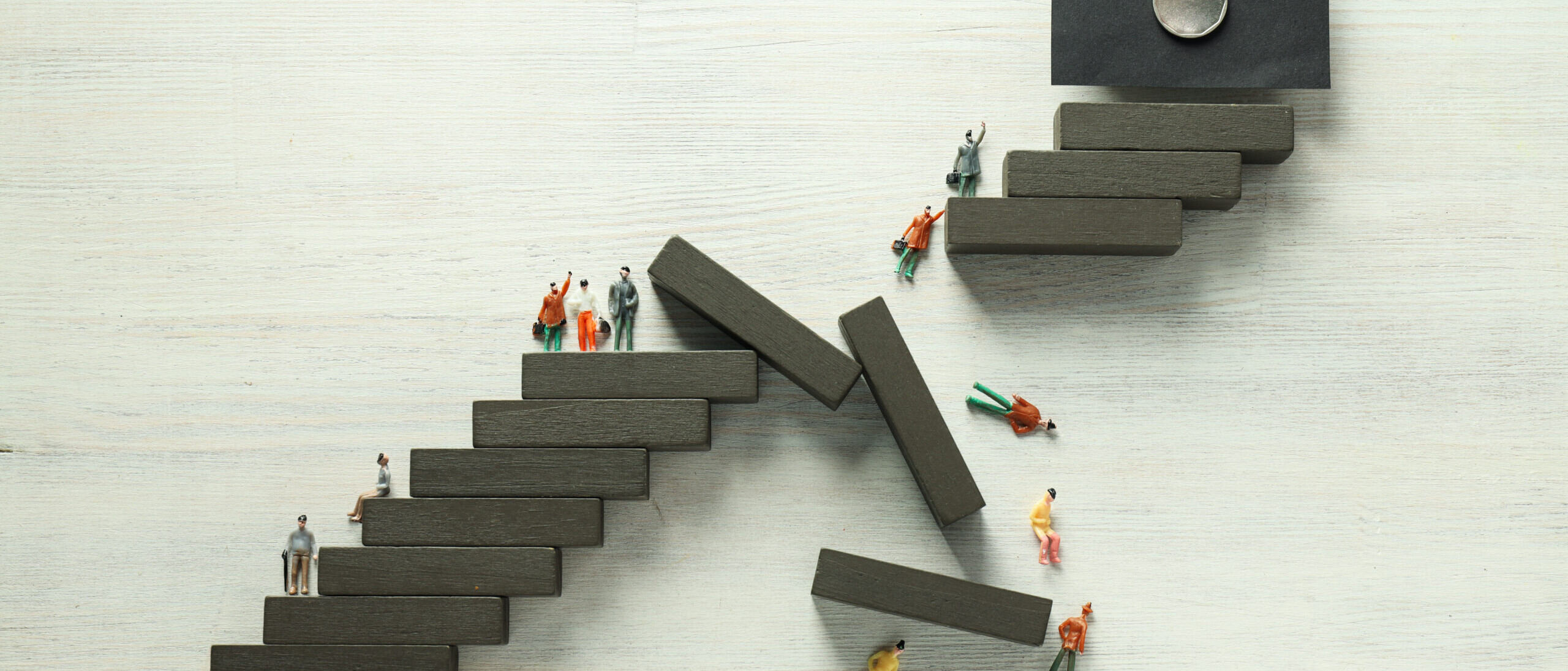 Employee lifecycle shown as steps with gaps where employees fall, illustrating breakdowns in the employee lifecycle.